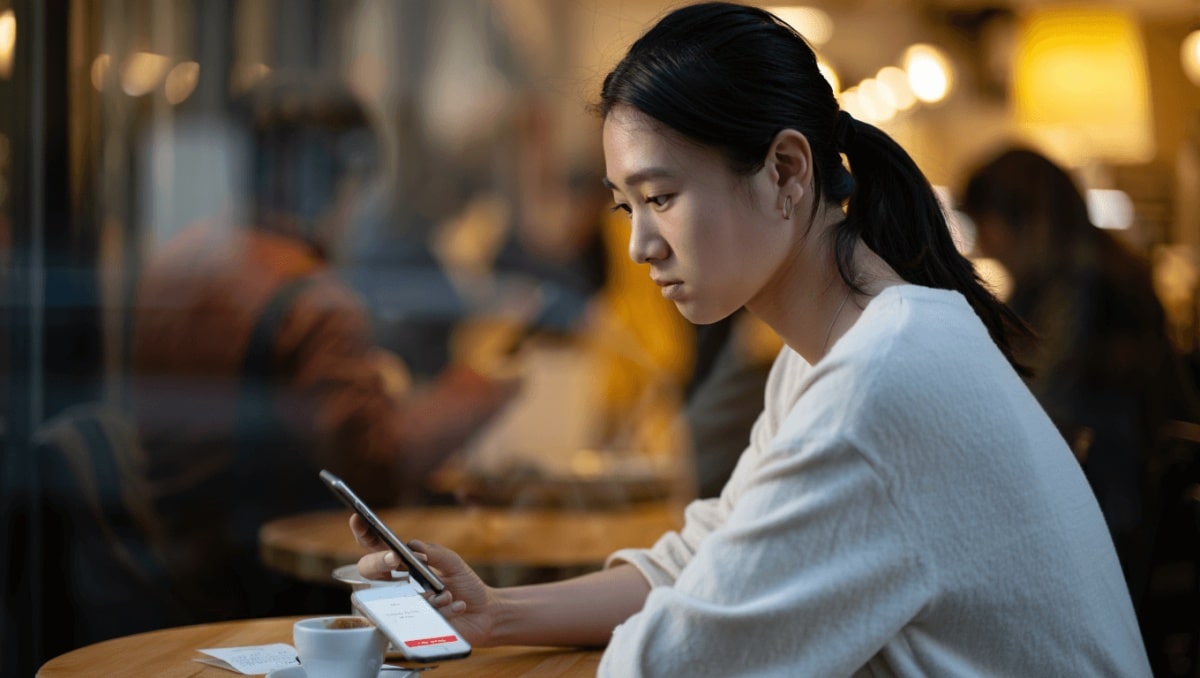 Chinesische Frau bedient ein Handy