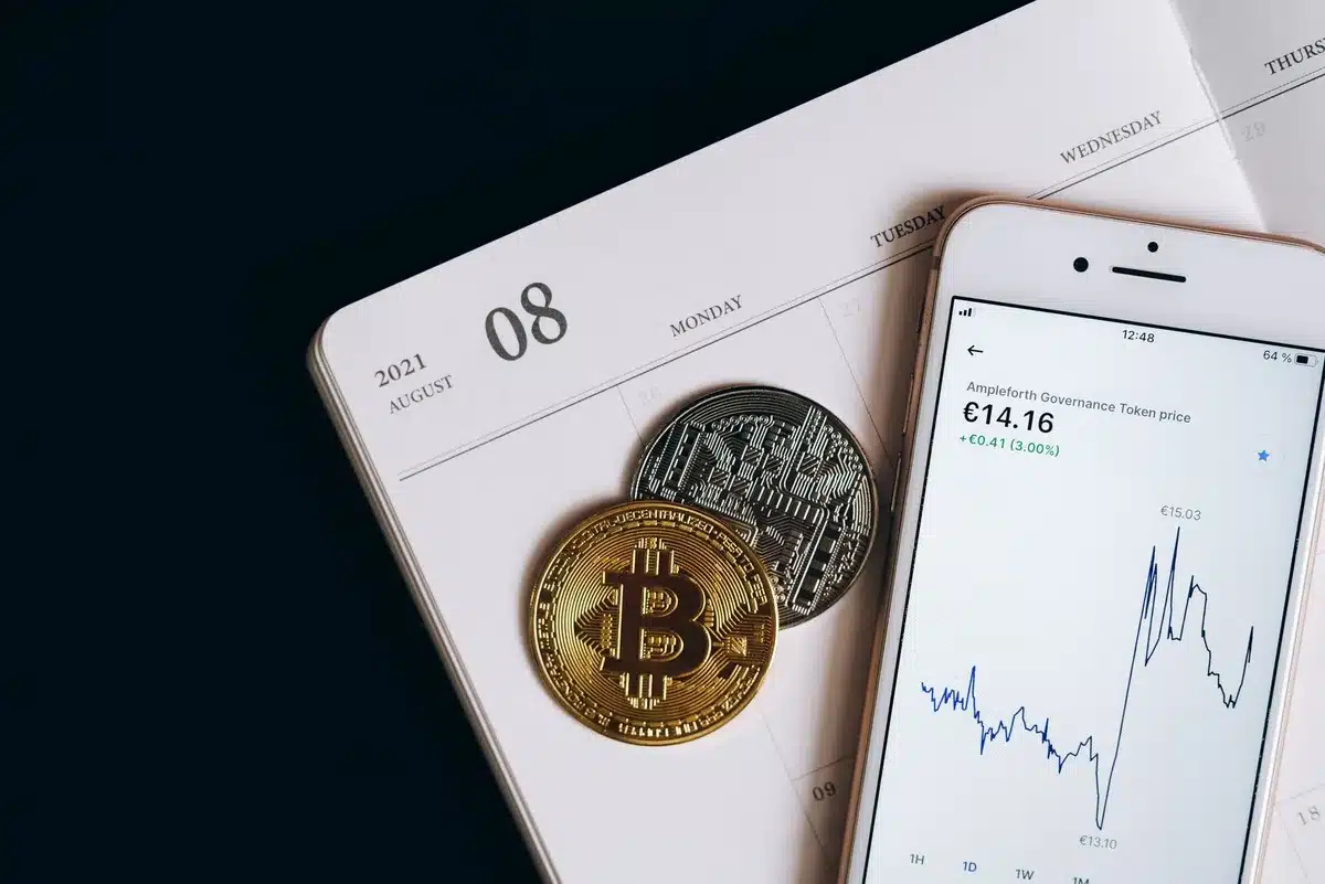 Kryptowährungschart mit Handelsvolumina und Token-Wertentwicklung